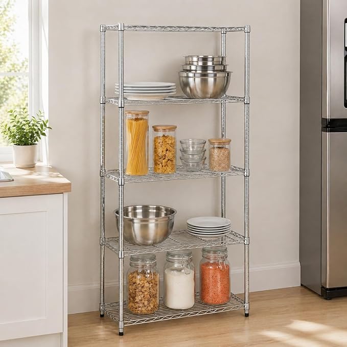 Honey-Can-Do 5-Tier Adjustable Shelving Unit, Chrome SHF-09685 Chrome, 1750lbs (350-lb Weight Capacity Per Shelf) - Image 2