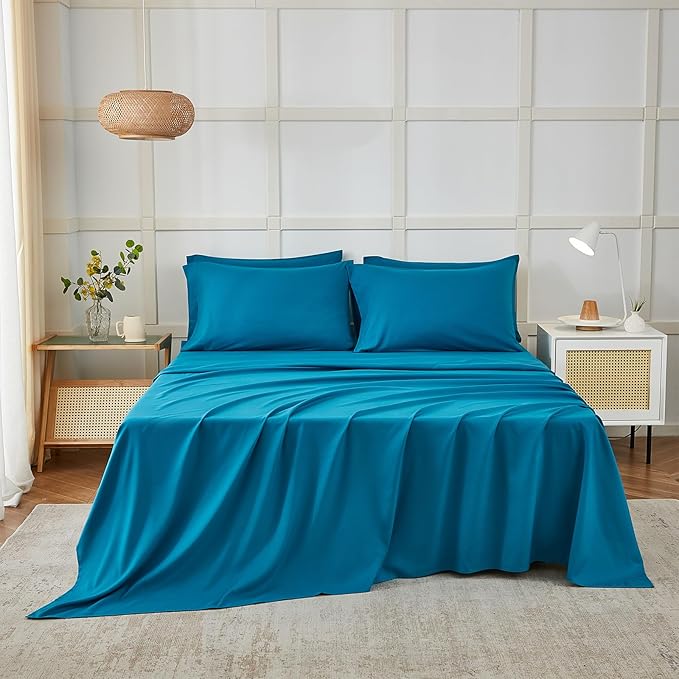 ILAVANDE Teal King Size Sheets Set 6 Piece,Hotel Luxury Super Soft 1800 Series Microfiber Bed Sheets King Set-Wrinkle & Fade Resistant-14 Deep Pockets Sheets for King Size Bed(King,Teal)
