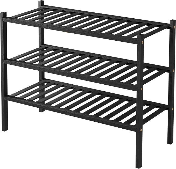 ROMGUAR CRAFT 3 Tier Bamboo Shoe Rack for Closet Free Standing Wood Shoe Shelf Storage Organizer for Entryway Small Space Stackable 27"x11"x20" (Black) - Image 8