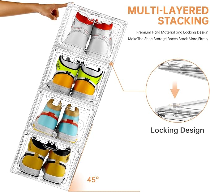 INSTY 6 Pack Large Shoe Storage Box, Clear Shoe Storage Organizer with Magnetic Door, Stackable,Shoe Containers For Display Sneakers, Easy Assembly, Fit up to US Size 12, Clear - Image 4