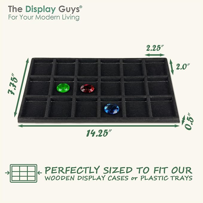 TheDisplayGuys For Your Modern Living 2-Pack 18-Compartments Flocked Velvet Jewelry Display Inserts - Tray/Case Liners - Ring Earrings Storage, (Black) by The Display Guys - Image 2