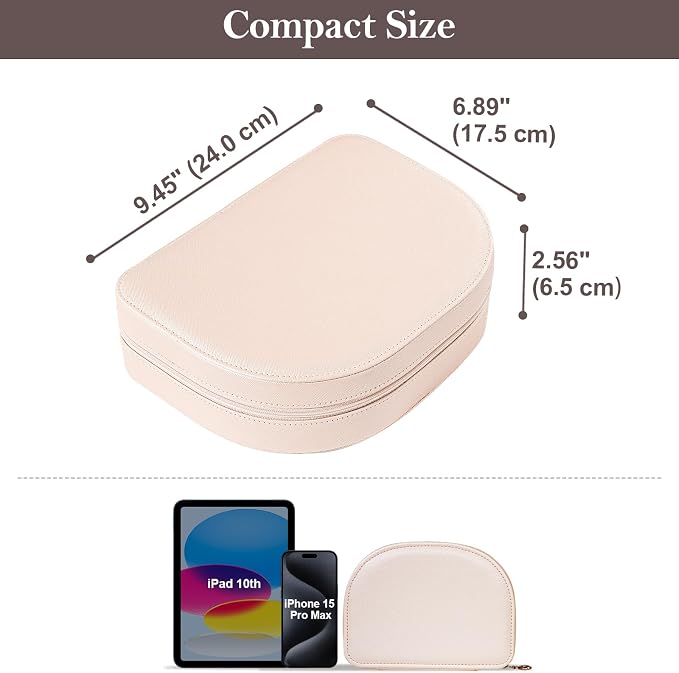 ProCase Travel Size Jewelry Box, Large Portable Seashell-Shaped Jewelry Case, 2 Layer Jewelry Organizer in PU Leather for Women -Champagne - Image 6