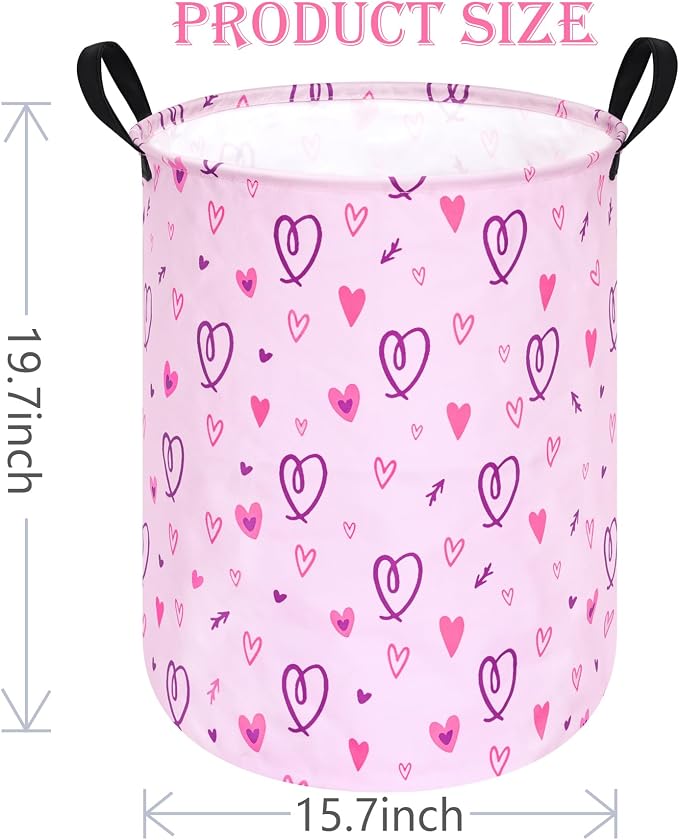 Collapsible Kids Laundry Basket Clothes Hamper, Foldable Storage Organizer Bin, Toy Clothes Storage with Handles for Boys Girls Bedroom, Room Decor Love - Image 3