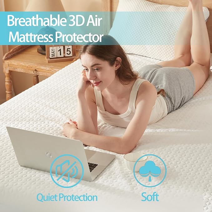BedTreat Waterproof Mattress Protector Mattress Cover Full Size Bed Cooling Mattress Protector White Mattress Pad Breathable Noiseless Washable Bed Mattress Cover 3D Air Fabric