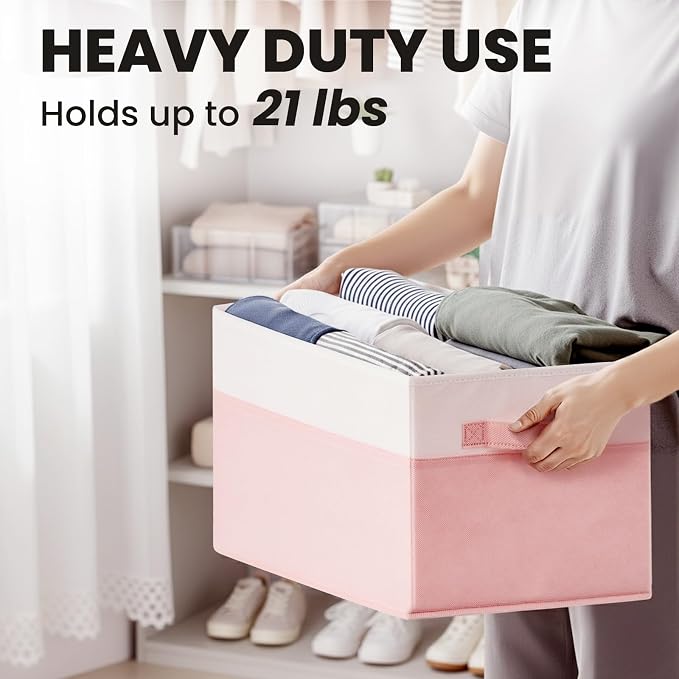 Large Closet Organizer Bins with Lids 8 Pack - Pink Storage Baskets for Shelves Nursery Bedroom Dorm RV - Stackable Decorative Closet Organization Box with Handles for Clothes Purse Blanket Towel - Image 5
