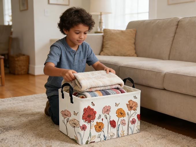 Rectangular Kids Baskets Flower Basket Cute Storage Bins Organizer Box Boys Room Decor for Home.(Flower cluster) - Image 5