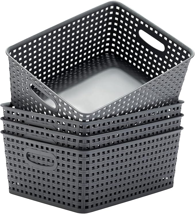 Eslite Plastic Storage Baskets for Organizing,11"X8.5"X4.7",Pack of 4 (Grey) by Eslite