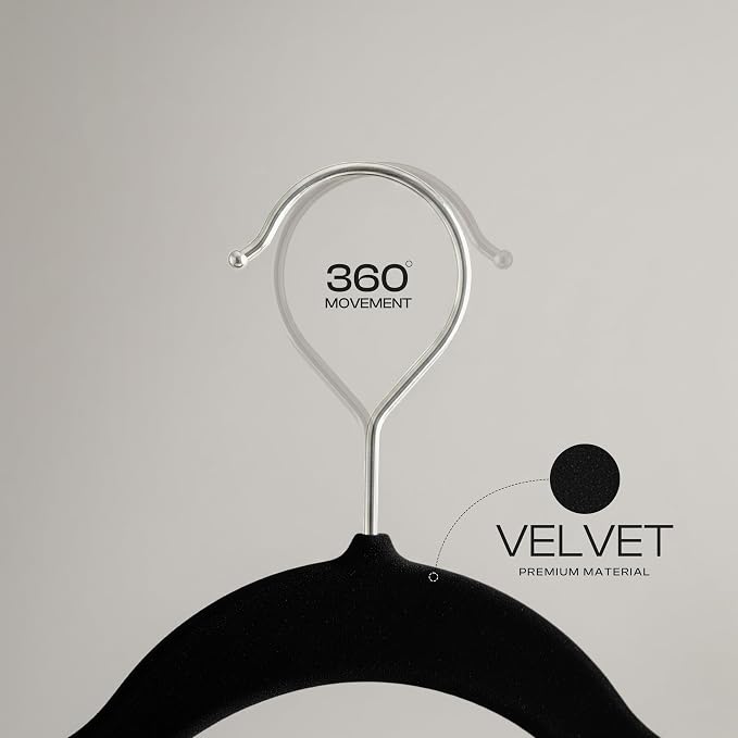 Utopia Home Velvet Hangers 150 Pack – Luxury Non-Slip Slim Pant & Coat Hangers, Strong Space-Saving Clothes Hangers with Pants Bar and 360° Swivel Hook – Black - Image 7