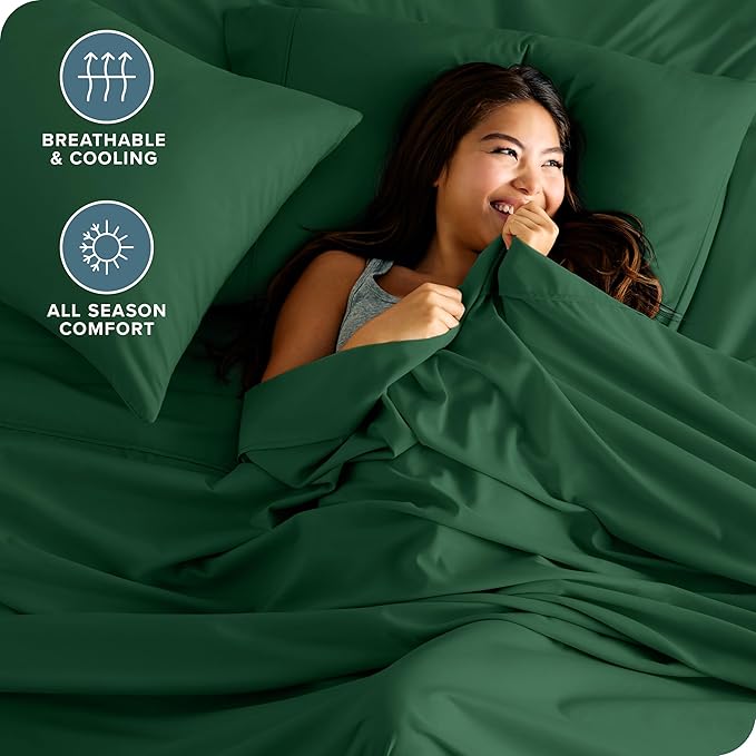 Bare Home Full XL Sheet Set - 1800 Ultra-Soft Microfiber Full Extra Long Bed Sheets - Double Brushed - Deep Pockets - Easy Fit - 4 Piece Set - Bedding Sheets & Pillowcases (Full XL, Forest Green)