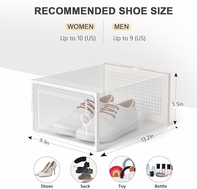 Kuject Large Shoe Organizers Storage Boxes for Closet, 12 Pack Clear Plastic Stackable Storage Bins with Lids, Under Bed Shoe Containers for Entryway, Fit up to Women's Size 10,Black,Off-white - Image 2