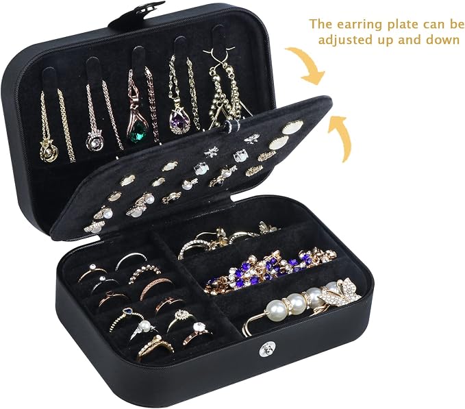 Hatori Travel Jewelry Box, PU Leather Small Jewelry Organizer for Women Girls, Portable Mini Travel Case Display Storage Holder Boxes for Stud Earrings, Rings, Necklaces, Bracelets (Black02) - Image 4