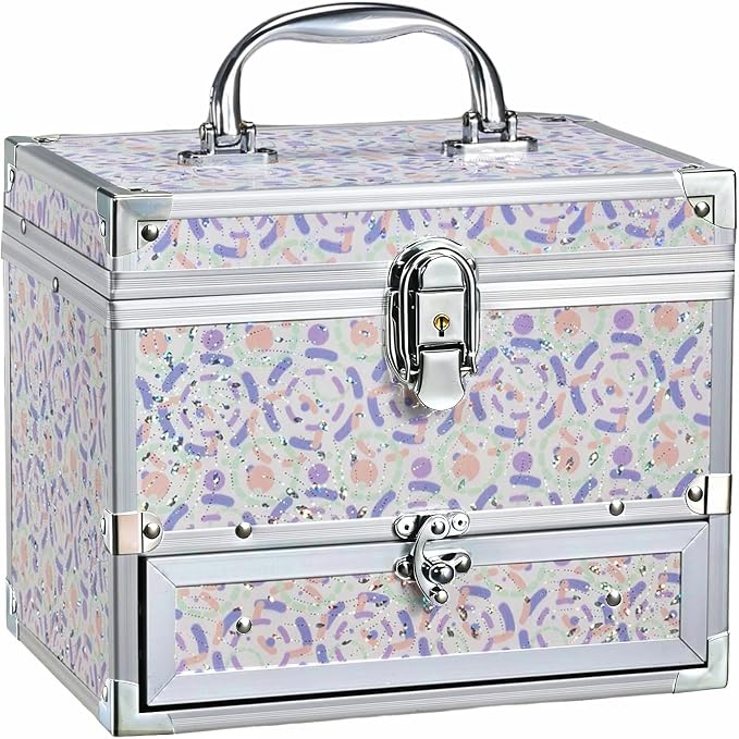 Hododou Girls Jewelry Box Organizer with Drawer & Mirror, Shiny Pink Style Lockable Storage Case for Kid or Little Girls Jewelry and Hair Accessories Lilac by Hododou
