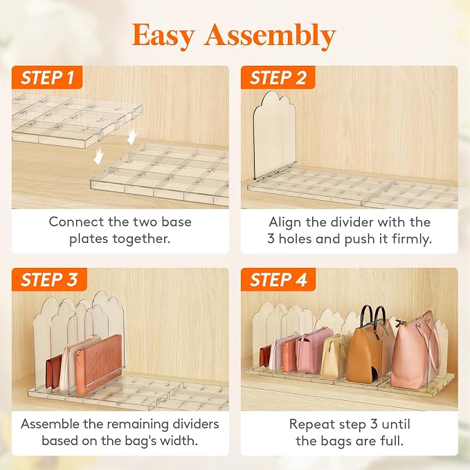 Lifewit Purse Organizer for Closet, 9.7" Tall Clear Handbags Storage Organizer, Adjustable Clutch Organizer Holder for Closet, 2 Pack Bookshelf Dividers for Sweater in Bedroom 35 x 24cm/14 × 9.5" - Image 7