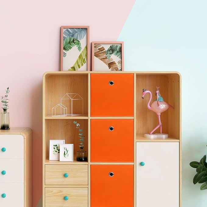 Foldable Storage Cubes Bins ,11 Inch Cloth Storage Cube Fabric Storage Box Cubes Organizer Baskets with Dual Handles for Home Organizer Set of 8 (Orange) - Image 5