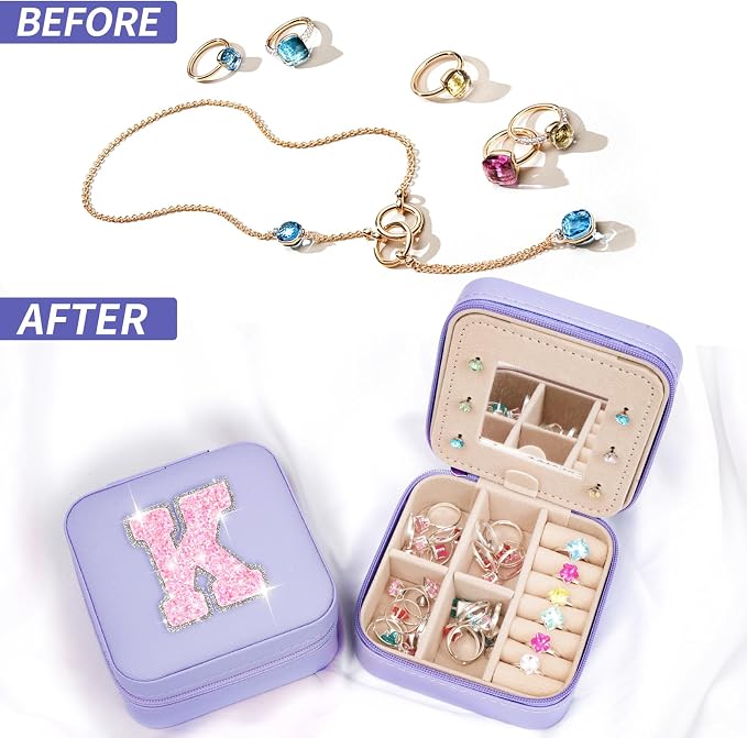 Uygafly Personalized Jewelry Box - Small Travel Jewelry Organizer, Cute Storage for Women's Accessories, Travel Essentials & Birthday Gifts | Lavender,K - Image 6