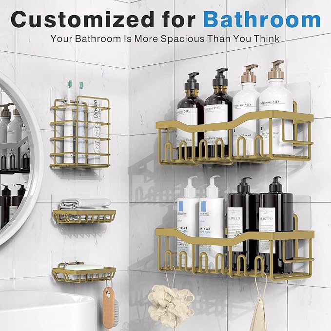 EUDELE 5-Pack Rustproof Stainless Steel Shower Caddy – No Drill Adhesive Bathroom Organizer with Large Capacity, Spacious Shower Shelves for Inside Shower, Kitchen & Home Decor Storage-XL Size - Image 2