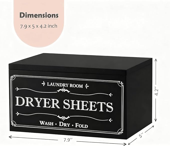 Rustic Farmhouse Decor Dryer Sheet Holder With Hinged Lid - For Laundry Room Organization - Laundry Softener Dispenser - Home Laundry Room Décor (Black) - Image 3