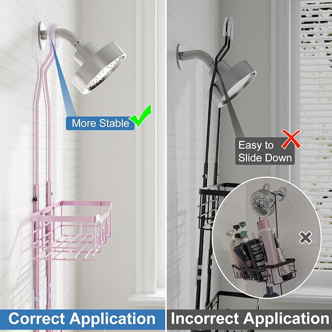Shower Caddy, Upgraded Extended Length Shower Caddy Over Showerhead No Blocking to Shower Head, Rustproof Shower Organizer with Hooks Shampoo Soap Holder, Bathroom Large Hanging Shower Caddy - Image 5