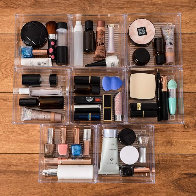 Backerysupply Clear Plastic Drawer Organizer Tray for Vanity Cabinet (6"×6"×2"，Set of 8),Storage Tray for Makeup, Kitchen Utensils, Jewelries, and Gadgets… - Image 3