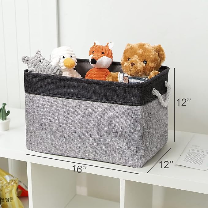 TheWarmHome Storage Basket for Organizing - 16x12x12 inch Cube Storage bin 3 Pack Fabric Storage Cubes, Collapsible Storage Box for Organizer Cloth Gift Toy Closet (Black & Grey) - Image 4