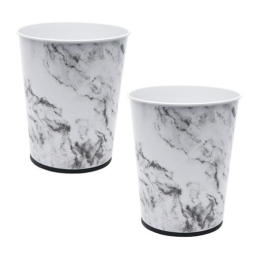 Bath Bliss 5 Liter Small Wastebasket | 2 Pack | Round Open Top | Trash Can | Bathroom | Bedroom | Kitchen | Office | Dorm | Disposal Waste Bin | Garbage | Marble by BathBliss