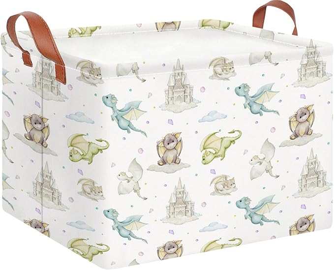 CLOCOR Rectangular Storage Basket Empty,Gift Basket,Waterproof Storage Bin with Handles,Room Decor(Castle Dinosaur) by CLOCOR
