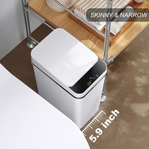Yatmung 2 Pack - 2.5 Gallon Smart Trash Can Sensor Motion Slim Touchless Bathroom Trash Can - Skinny Trash Bin with Lid - Electric, Narrow, Plastic, Auto Open - Small Automatic Garbage Can (White) - Image 3