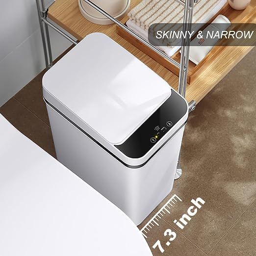 Yatmung Skinny Trash Can Automatic Touchless - 4 Gallons Motion Sensor Bathroom Trash Can - Electric, Slim, Plastic - Narrow Garbage Can with Lid - Thin Smart Trash Bin - 15.5 Liters (White) - Image 3