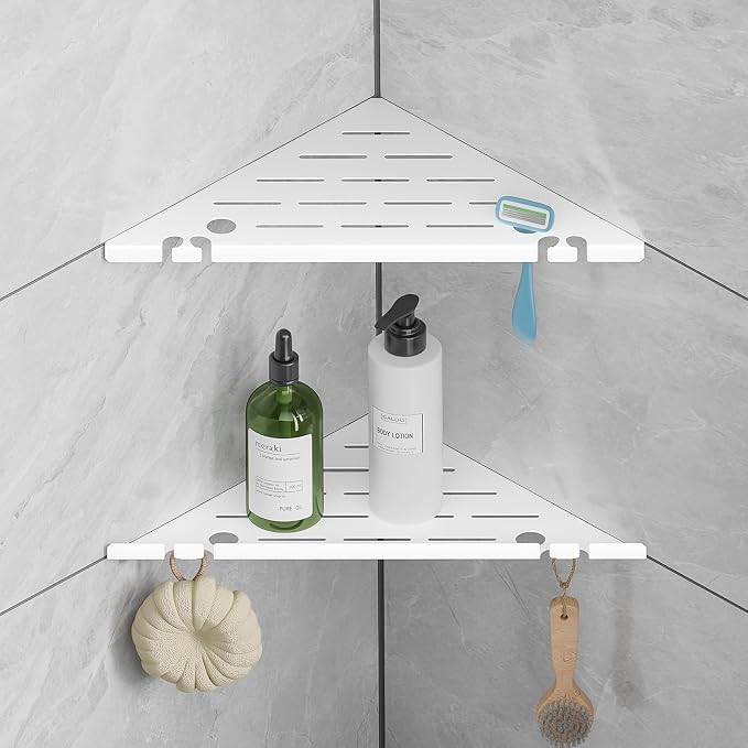 Shower Corner Shelf, 304 Stainless Steel, Black, Wall Mount, Triangular, 10 x 10 Inches, Leak Resistant, 2 Pack, Bathroom Storage Organizer with Brushed Finish by HBXS