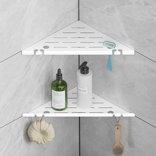 Shower Corner Shelf, 304 Stainless Steel, Black, Wall Mount, Triangular, 10 x 10 Inches, Leak Resistant, 2 Pack, Bathroom Storage Organizer with Brushed Finish by HBXS