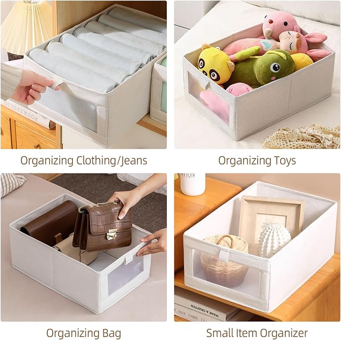 Linen Closet Organizers And Storage, 10 Pack Closet Storage Bins Linen Closet Baskets for Closet Organization Foldable Closet Organizer Bins with Clear Window For Organizing Clothing, Shelves, Jeans - Image 6