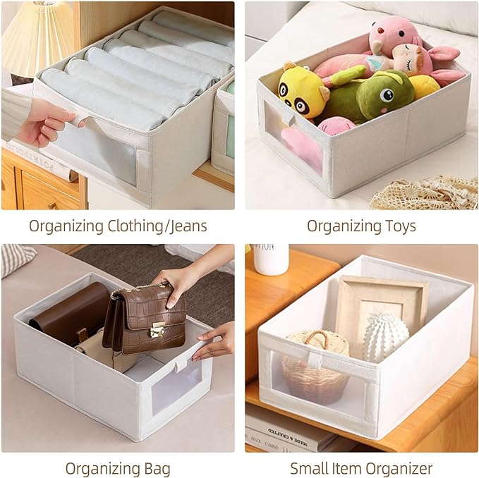 Linen Closet Organizers And Storage, 12 Pack Closet Storage Bins Linen Closet Baskets for Closet Organization Foldable Closet Organizer Bins with Clear Window For Organizing Clothing, Jeans, Shelves - Image 6