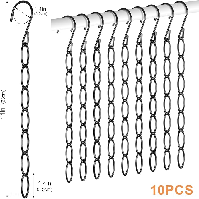 NiHome Clothing Chain Hangers 10-Pack for Home, Office & Travel, Metal Closet Organizer Space Saving Hangers with Safety Cap for All Garment Types, Wrinkle-Reducing 7-Loop Retractable Design (Black) - Image 2