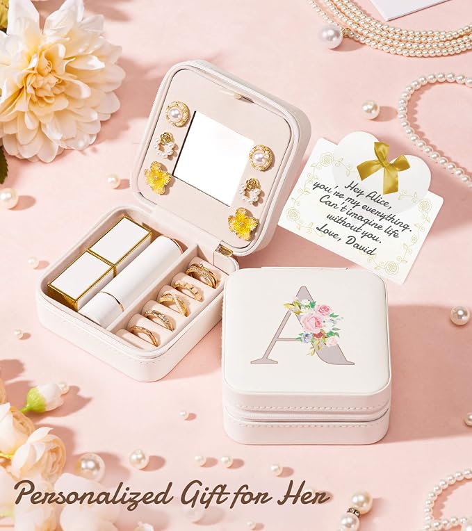 Enthralite Travel Jewelry Box for Girls: Traveling Jewelry Case Gift for Women - Mini Organizer for Necklaces Earrings White J - Image 4