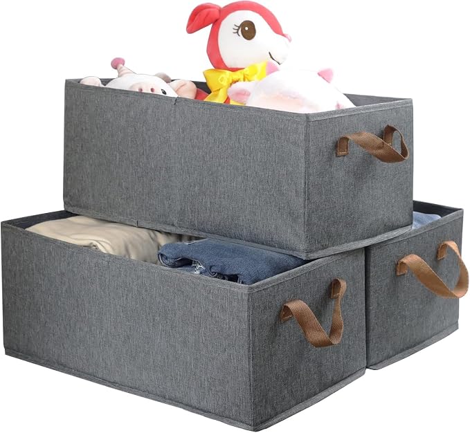 Fordonral Pack of 3 Large Capacity Storage Bins Closet Organizer System, Sturdy Foldable Storage Boxes for Organizing Clothing, Sheets, Toys, Books - Shelf Organizer Shelves Basket Storage Bin - Image 6