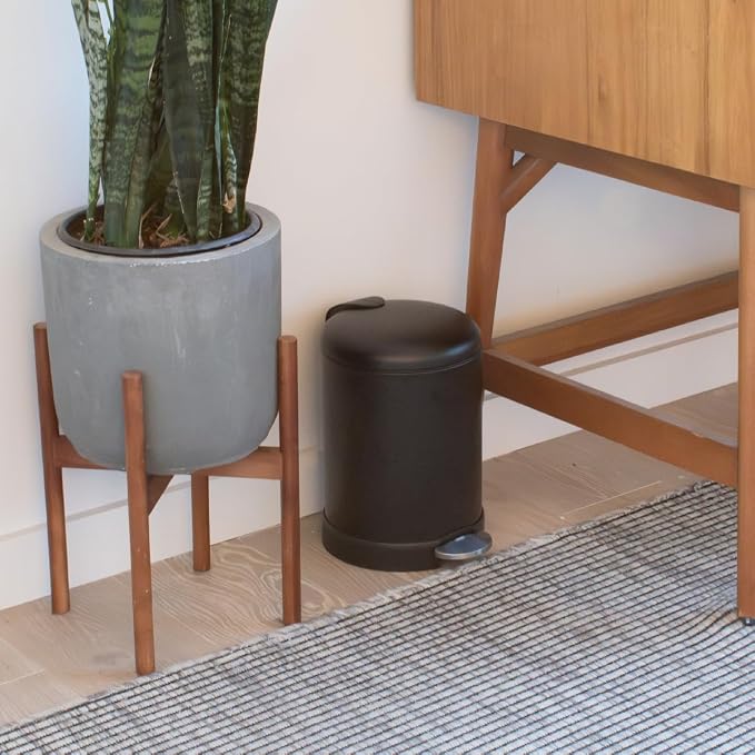 Glad Small Trash Can, 1.2 Gallon | Round Stainless Steel Garbage Bin with Soft Close Lid & Step Foot Pedal | Black Metal Waste Basket with Removable Inner Bucket, Matte Black - Image 6