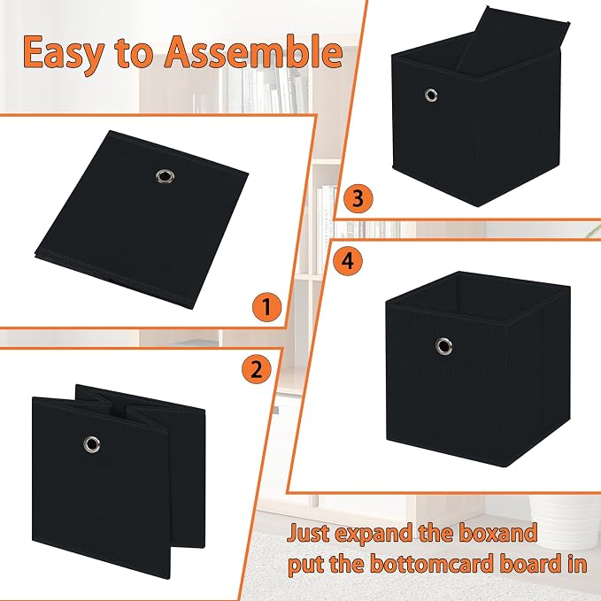 Foldable Storage Cubes Bins ,11 Inch Cloth Storage Cube Fabric Storage Box Cubes Organizer Baskets with Handles for Home Organizer Set of 8 (Black) - Image 6