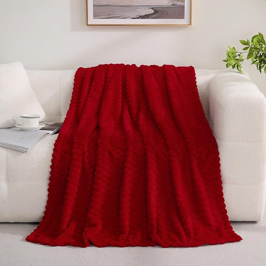 Red Throw Blanket 50"??70" inches Gifts for Mom Fuzzy 3D Jacquard Decorative Flannel Fleece Super Soft Plush Cozy Blanket for Couch Sofa Chair Lightweight