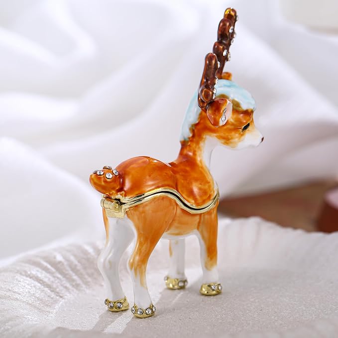 Hand Painted Animal Trinket Box for Home Decor, Hinged Jewelry Organizer Storage, Unique Personalized Collectible Keepsake Figurine Handmade Decorative Ornament Gifts (Sika Deer) - Image 5