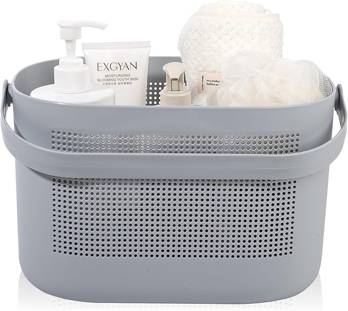 UUJOLY Plastic Storage Baskets with Handles, Shower Caddy Shelf Organizers Basket for Bathroom, Kitchen, Dorm Room, Gray by UUJOLY