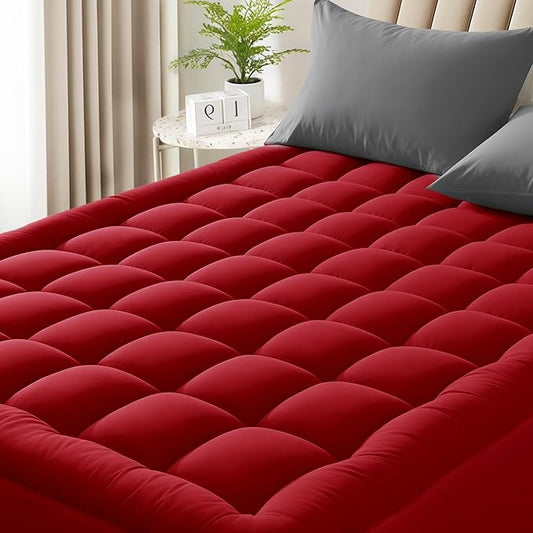 Quilted Mattress Pad Pillow Top Mattress Cover Protector Cooling Soft for Breathable Padded Deep Pocket 8-21 Fitted Supportive(Red,King Size)