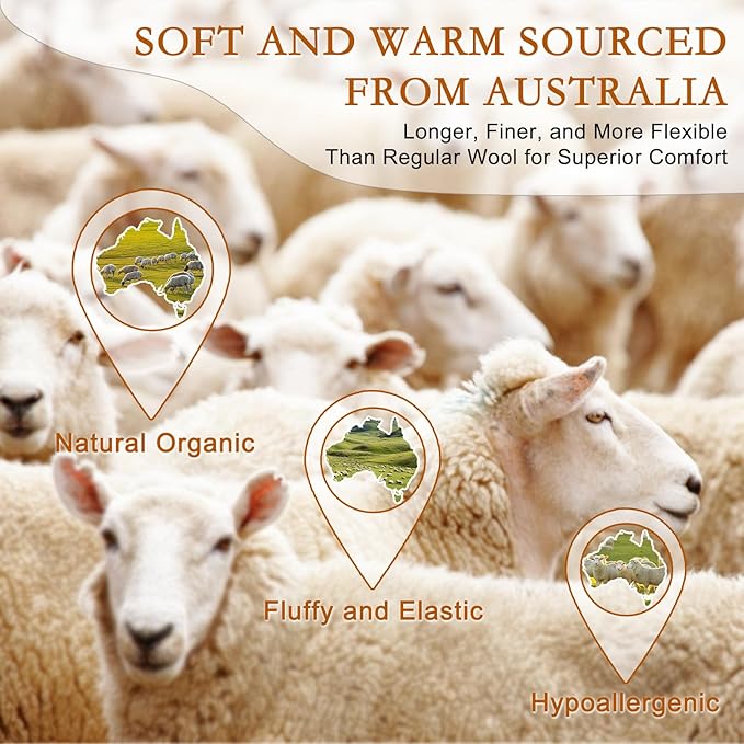 YOUR MOON Wool Fleece Mattress Pad Queen – Organic Australian Wool Plush Mattress Topper, 370GSM Velvet Breathable Bed Mattress Cover with 16" Deep Pocket, 60"x80", Brown
