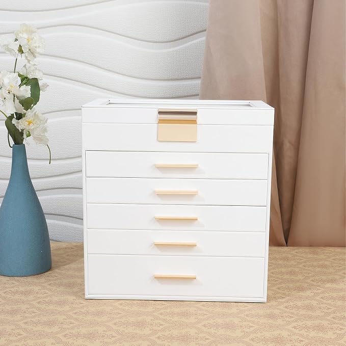 BOOVO Jewelry Boxes for Women, White and Black 6 Layer Large Jewelry Box for Necklace, Bracelet, Earrings, Rings Storage, Jewelry holder Organizer for Girls Gift (Clear White, 6 layer) - Image 7