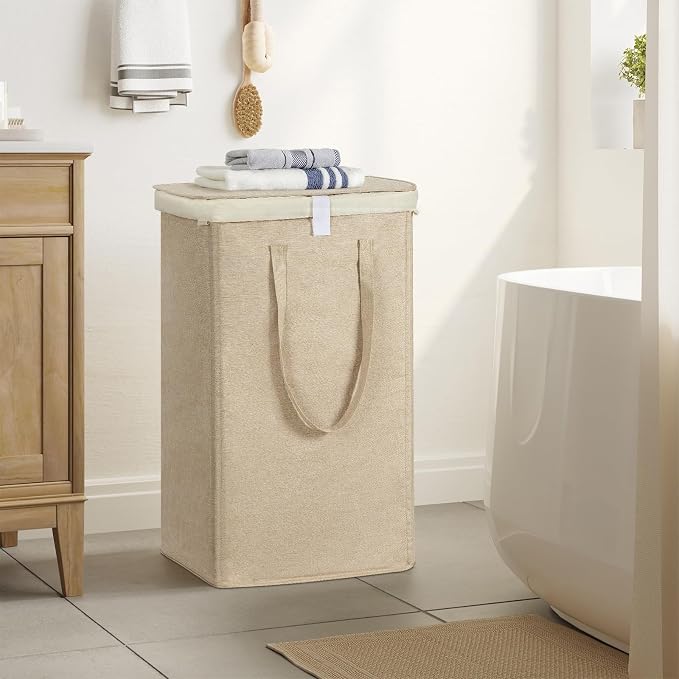 WOWLIVE 100L Laundry Hamper with Lid, Large Foldbale Laundry Basket with 2 Removable Bags and Handles, Tall Collapsible Dirty Clothes Hamper for Laundry Room, Bathroom, Dorm (Wheat) - Image 4