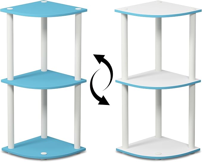 Furinno TURN-N-TUBE Corner Shelf, 3-Tier Corner Bookshelf, Display Storage Shelves with Open Shelves, for Organization and Storage, Living Room, Home Office, Garage, Light Blue - Image 3