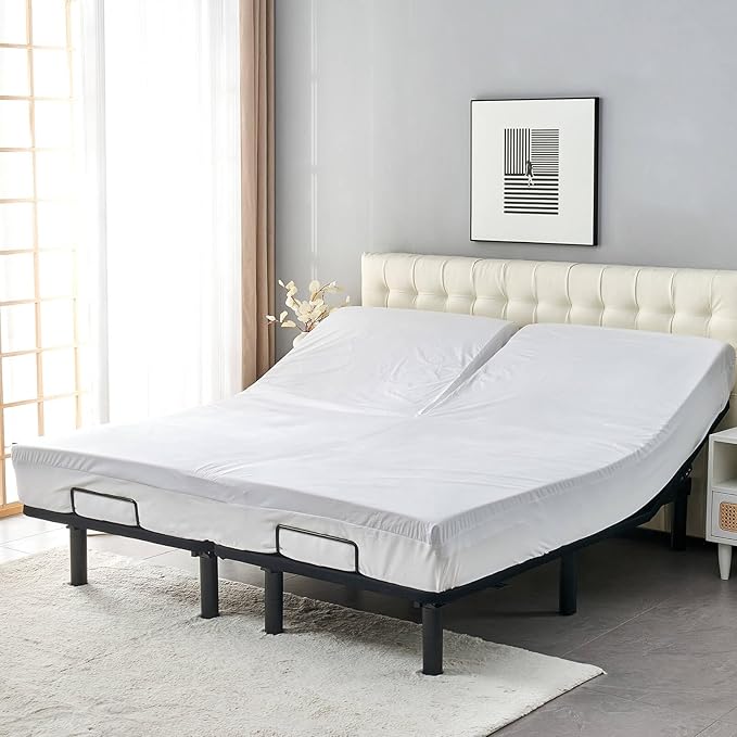 Split Top California King Mattress Protector for Adjustable Bed with Upper Flex Head Waterproof Ultra Soft Jersey Fitted Mattress Cover 32-34 Split from Head Cal King