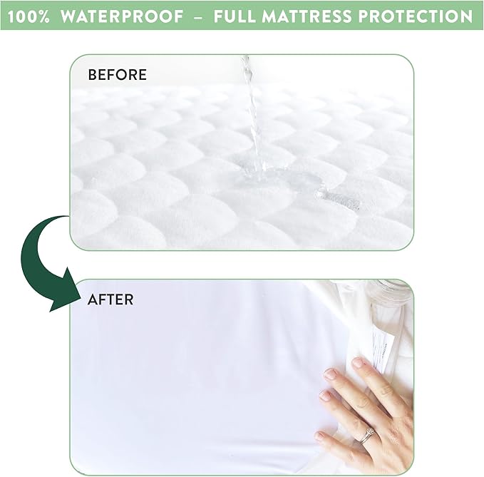 Joey + Joan Waterproof Mini Crib Mattress Protector – 2 Pack, 24" x 38" Quilted Ultra Soft Bamboo Viscose Terry Mini Crib Mattress Pad Cover – Noiseless & Breathable