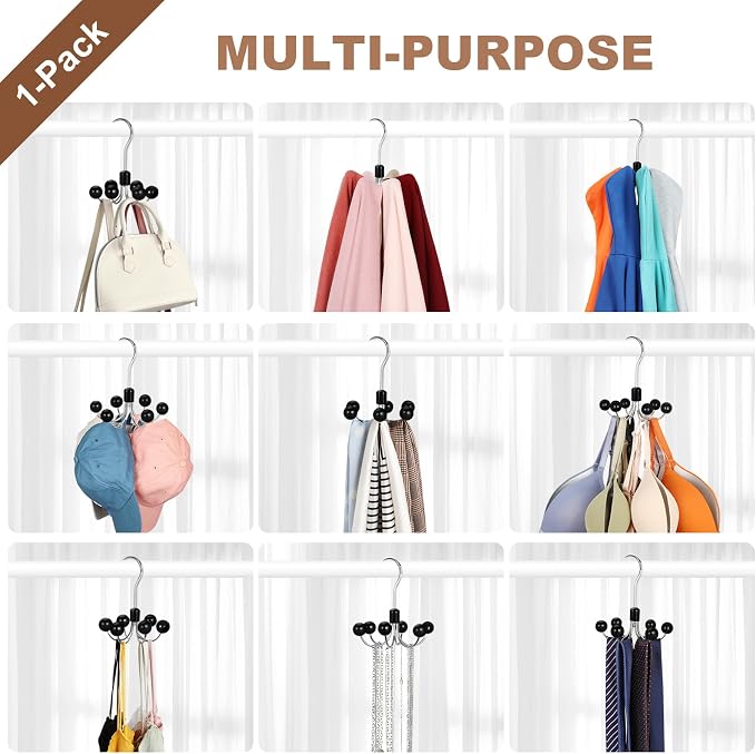 TOPIA HANGER Hoodie Hangers with 6 Wood Balls, 360°Swivel Purse Hanger, Scarf Hanger, Closet Hooks, Handbag Organizer, Bra Hanger, Accessory Organizers for Scarf, Tanktop, Hat, Hoodie CT56B - Image 5