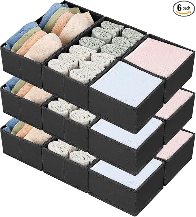 DIMJ Drawer Organizers, Set of 12 Clothes Drawer Organizer, Foldable Closet Drawer Organizer, Dresser Drawer Organizers Dividers for Baby Clothes, Socks, Belt, Tie (Black) by DiMJ
