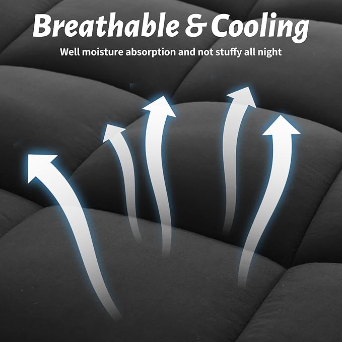 Thick Mattress Topper Twin with Deep Pocket, Extra Pillow Top Mattress Pad, Breathable & Cooling Mattress Cover, Fits 8-21 Inch, Soft Support for Back Pain Relief, Mattress Protector (Twin, Black)